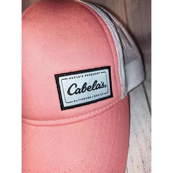 Cabela's 5-Panel Mesh-Back Trucker Cap Ladies Fit Snap Back Hat Pink/White OS - Picture 5 of 8